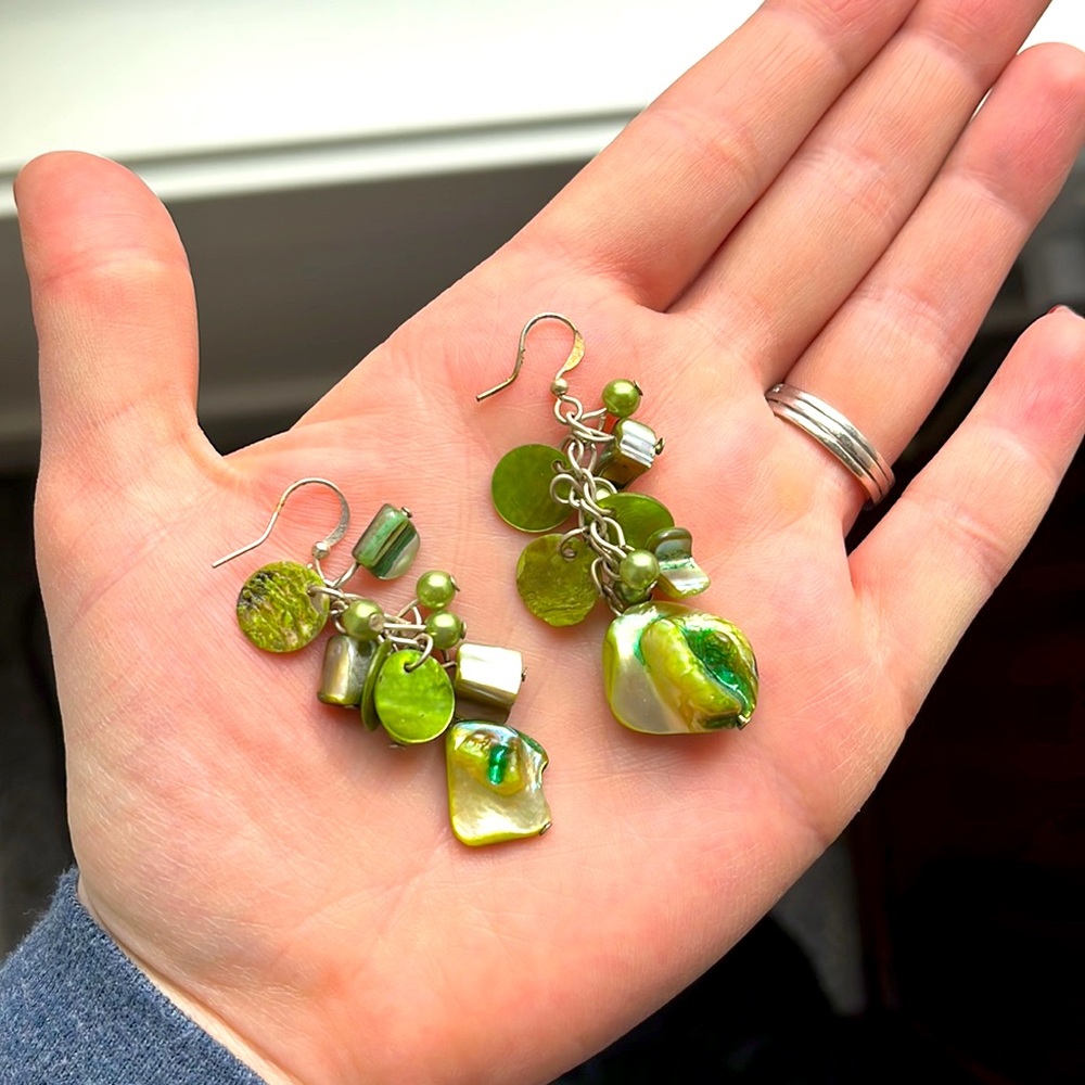 Multicolored green beaded dangle earrings